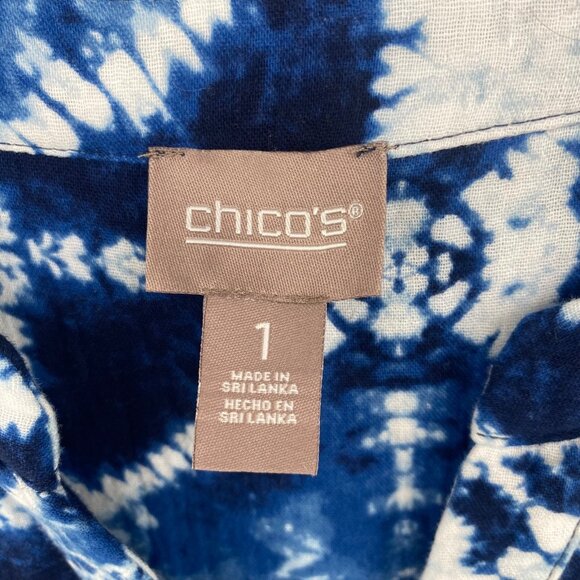 Chicos Dress Womens 1 US Medium Blue Printed Tiered Short Sleeve Notched Neck - Picture 6 of 12